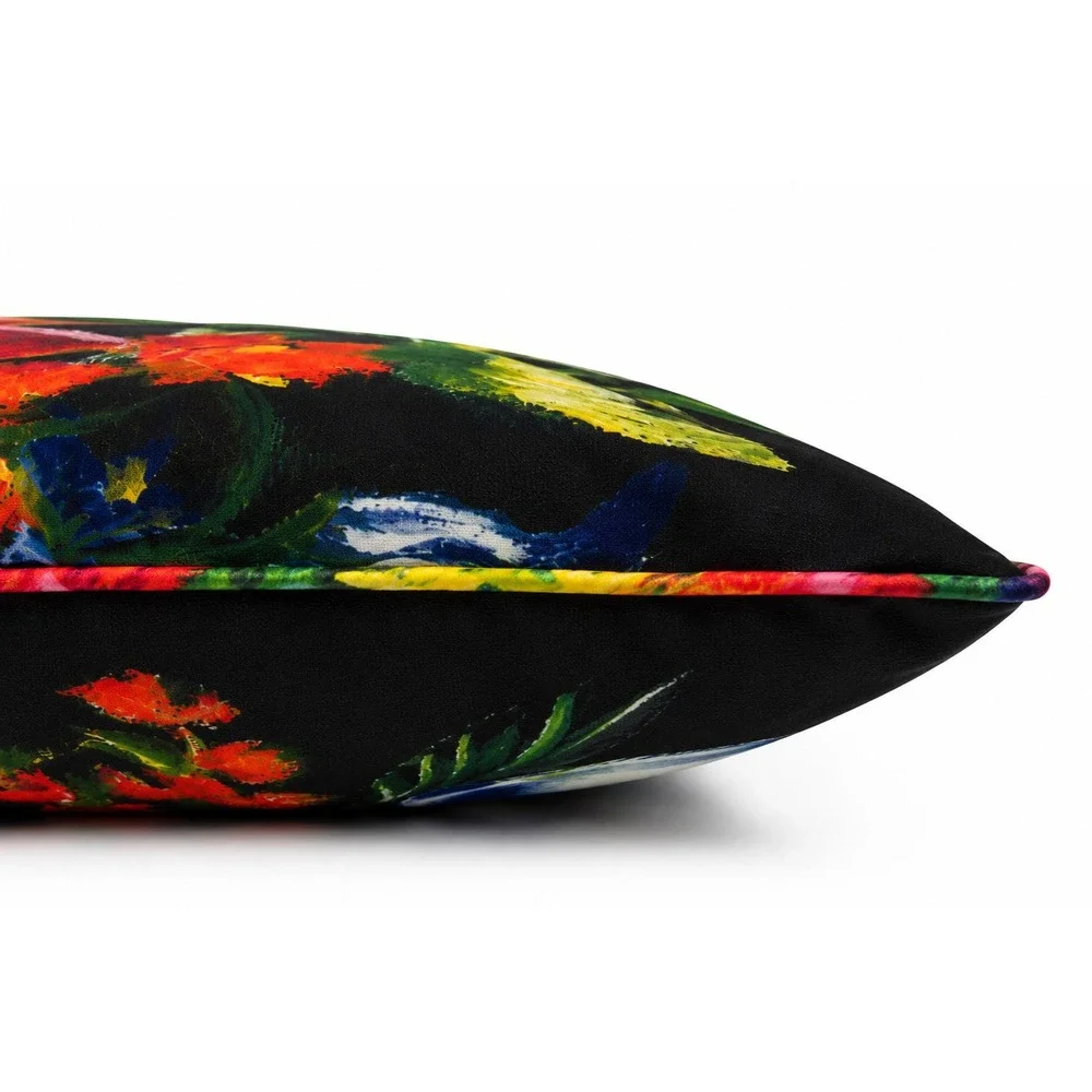 Floral‎ Throw Pillow Black Multicolor designed from original hand painting 18x18